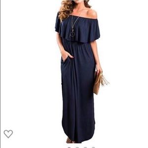 Navy Off the Shoulder maxi dress